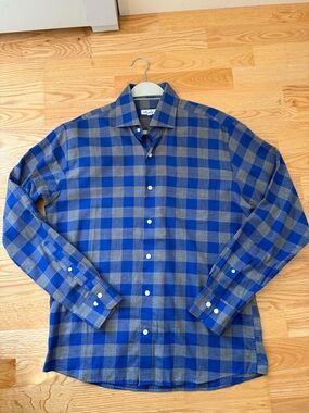 Peter Millar Button Down Shirt Men’s Medium Blue Gray Plaid 100% Cotton Classic